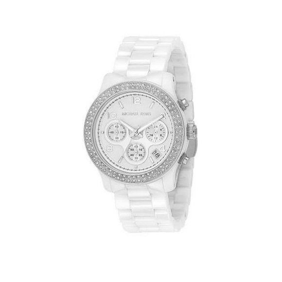 mk white watch women's